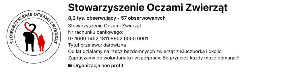 Profil schroniska na Facebooku