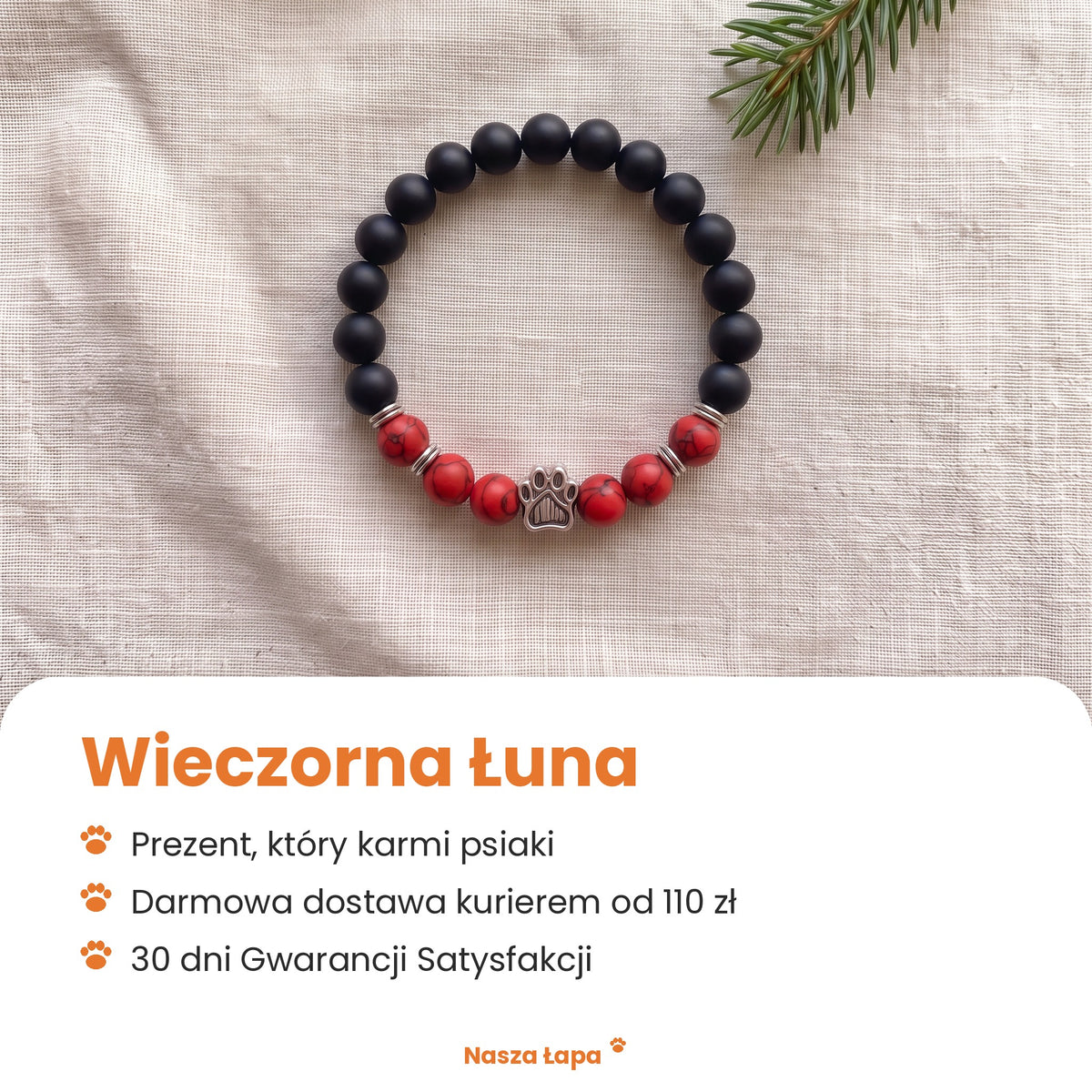 Bransoletka Wieczorna Łuna od Nasza Łapa: prezent, który karmi psiaki, darmowa dostawa kurierem od 110 zł, 30 dni Gwarancji Satysfakcji