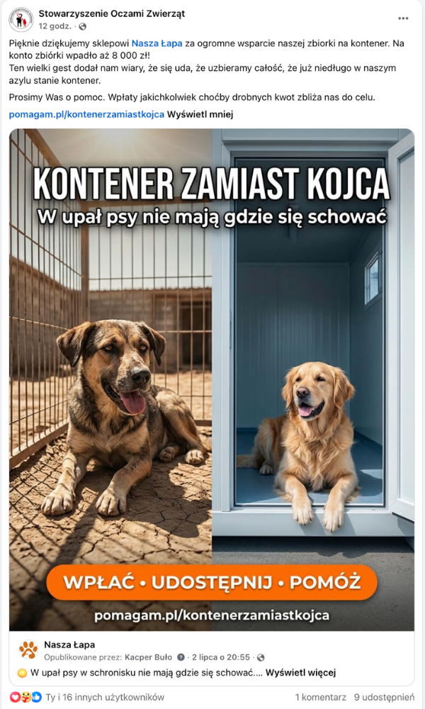 Pomagamy razem ze Stowarzyszeniem Oczami Zwierząt