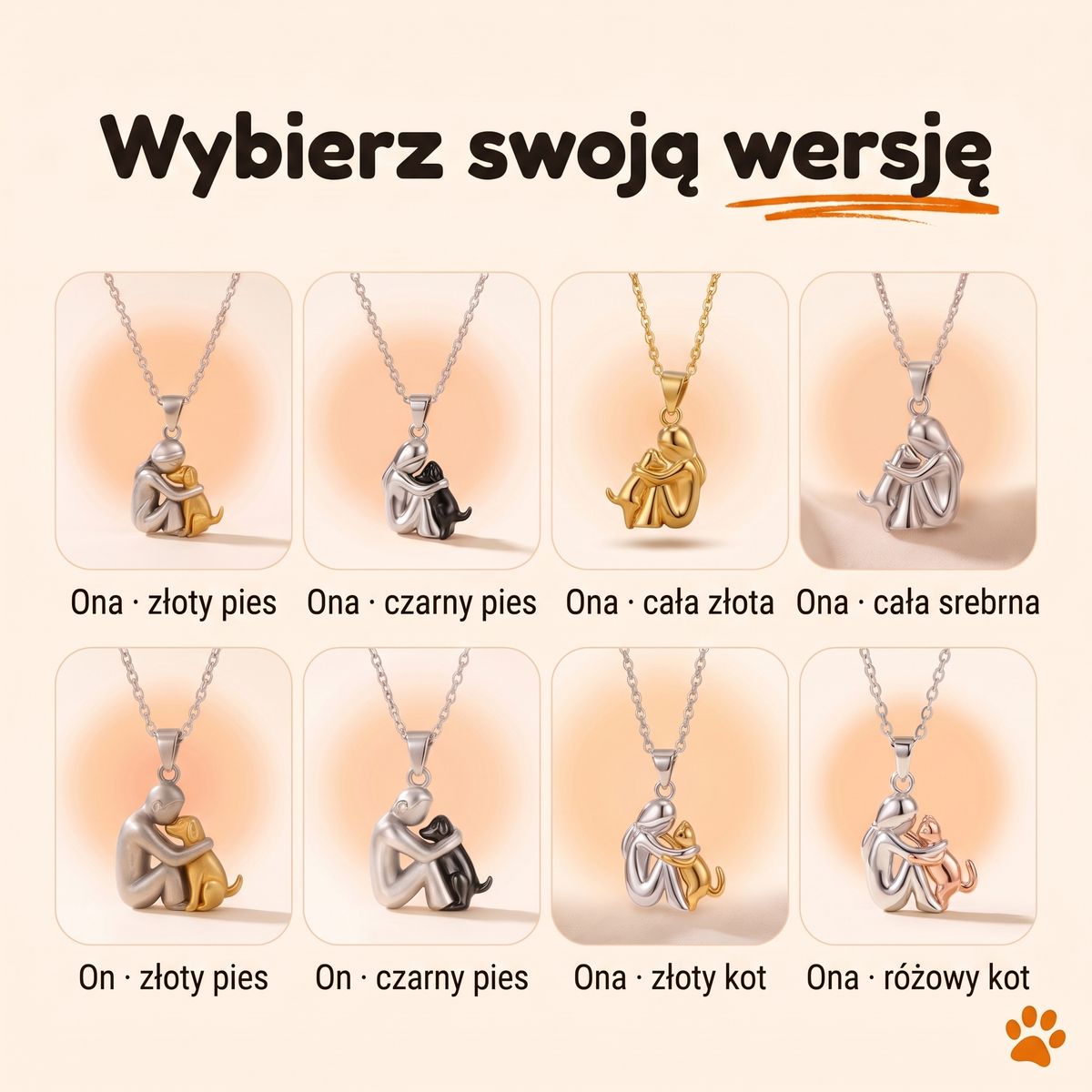 Naszyjnik Wieczny Uścisk — wybierz swoją wersję: 6 wersji z psem i 2 wersje z kotem