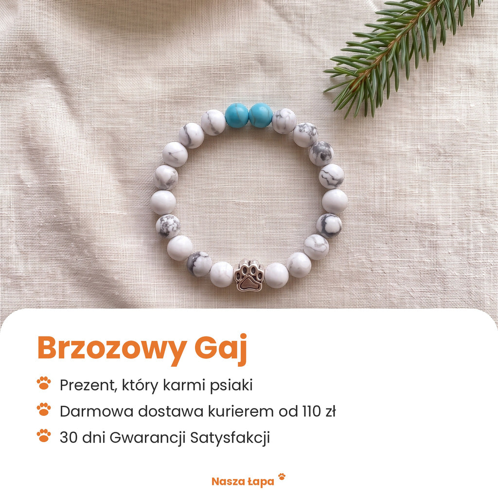 Bransoletka Brzozowy Gaj od Nasza Łapa: prezent, który karmi psiaki, darmowa dostawa kurierem od 110 zł, 30 dni Gwarancji Satysfakcji