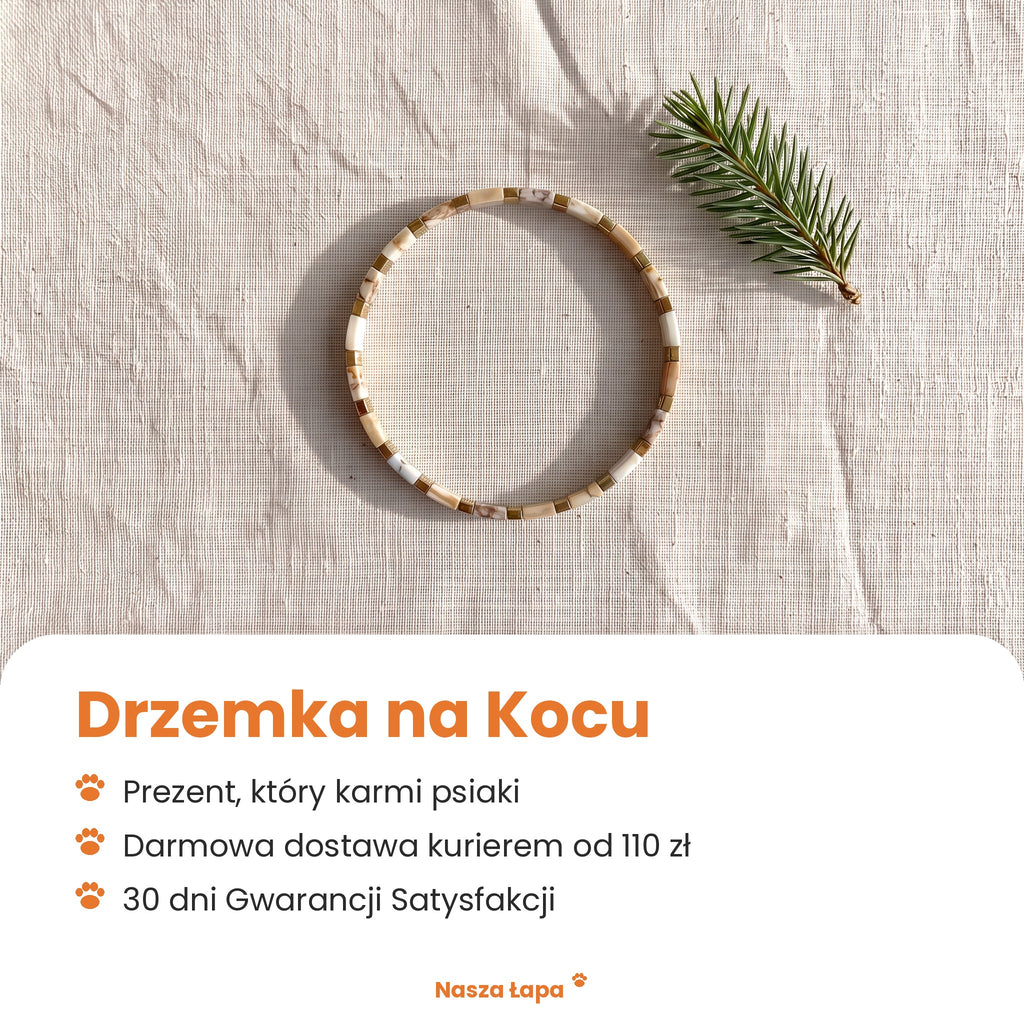 Bransoletka tkana Drzemka na Kocu od Nasza Łapa: prezent, który karmi psiaki, darmowa dostawa kurierem od 110 zł, 30 dni Gwarancji Satysfakcji