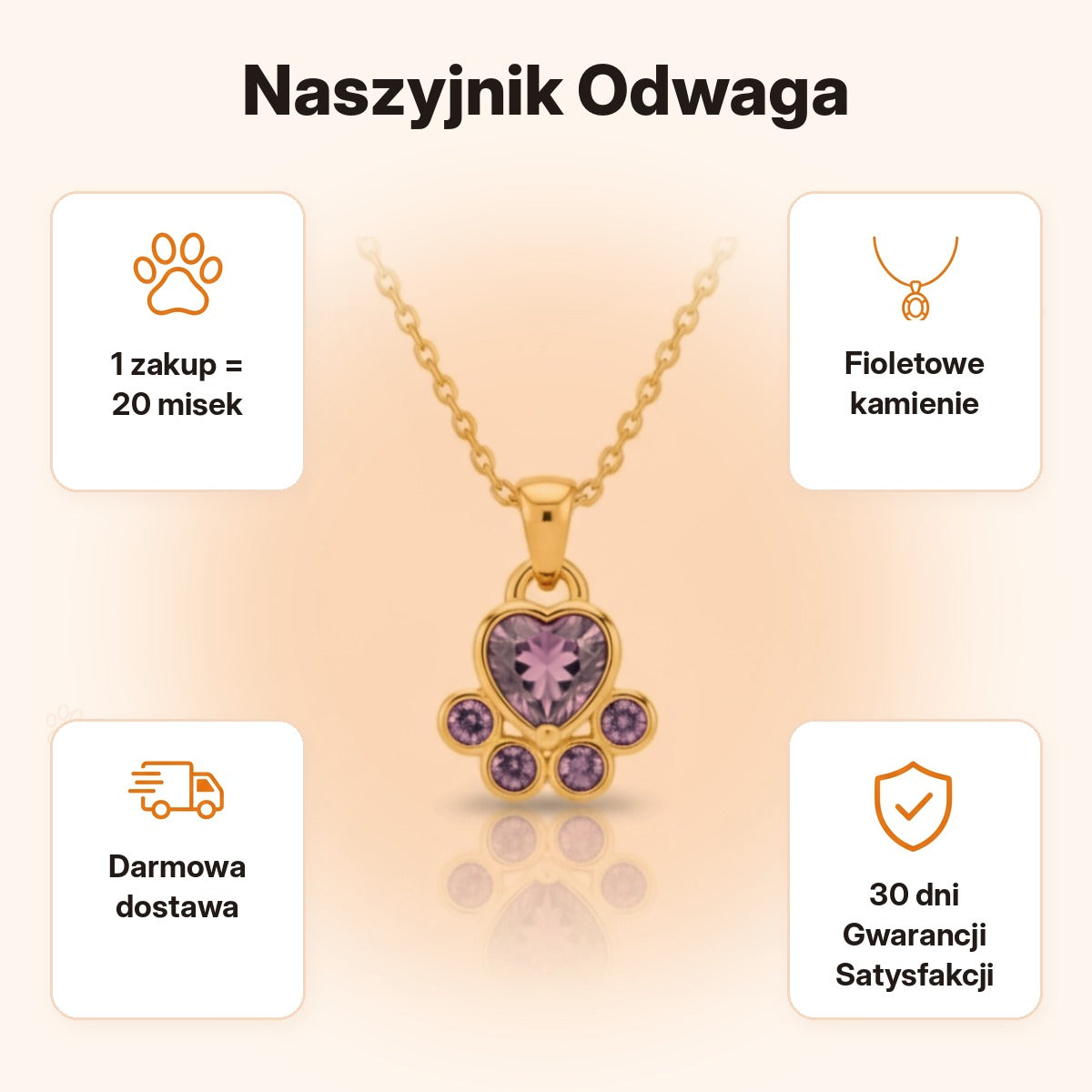 Naszyjnik Odwaga — 1 zakup = 20 misek, darmowa dostawa, 30 dni Gwarancji Satysfakcji