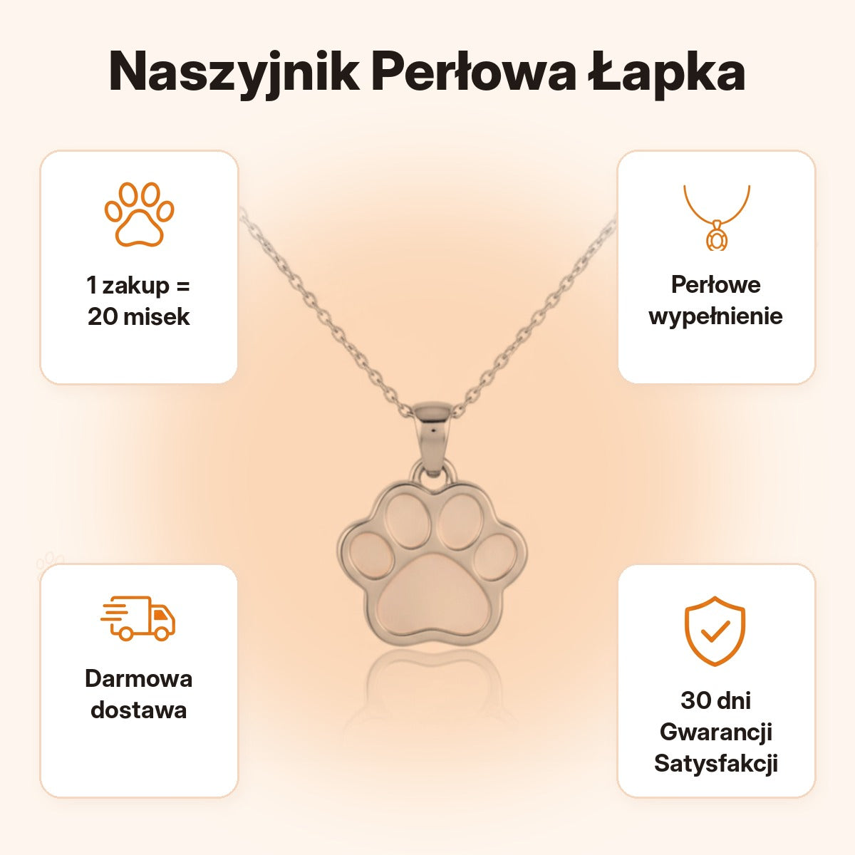 Naszyjnik Perłowa Łapka — 1 zakup = 20 misek, darmowa dostawa, 30 dni Gwarancji Satysfakcji