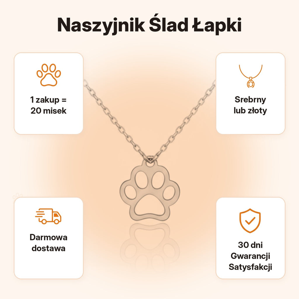 Naszyjnik Ślad Łapki — 1 zakup = 20 misek, darmowa dostawa, 30 dni Gwarancji Satysfakcji