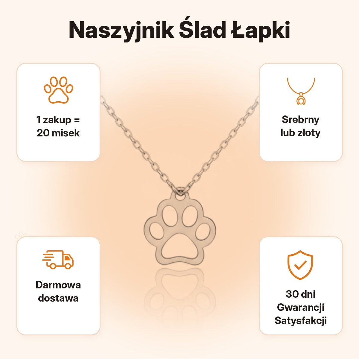 Naszyjnik Ślad Łapki — 1 zakup = 20 misek, darmowa dostawa, 30 dni Gwarancji Satysfakcji