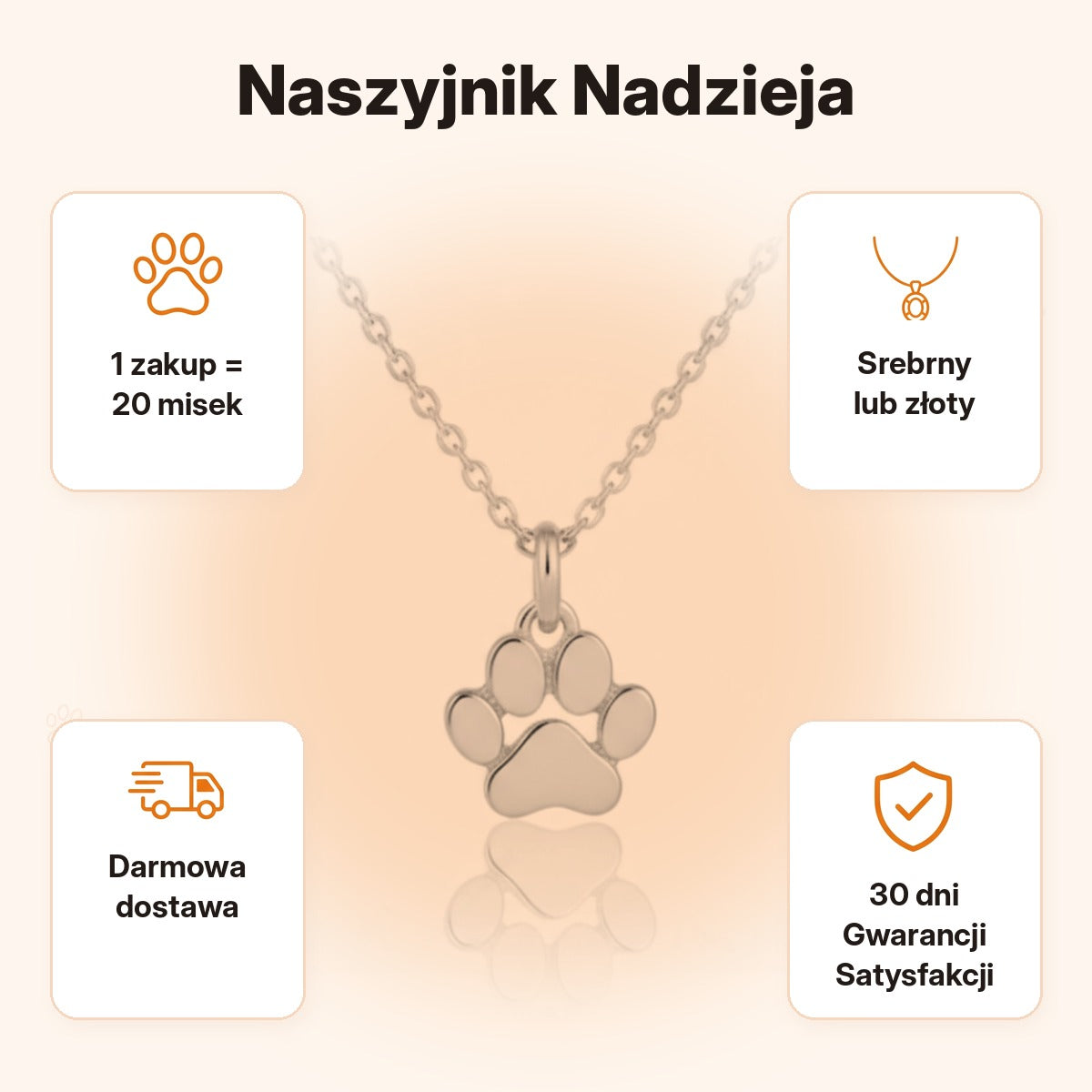 Naszyjnik Nadzieja — 1 zakup = 20 misek, darmowa dostawa, 30 dni Gwarancji Satysfakcji