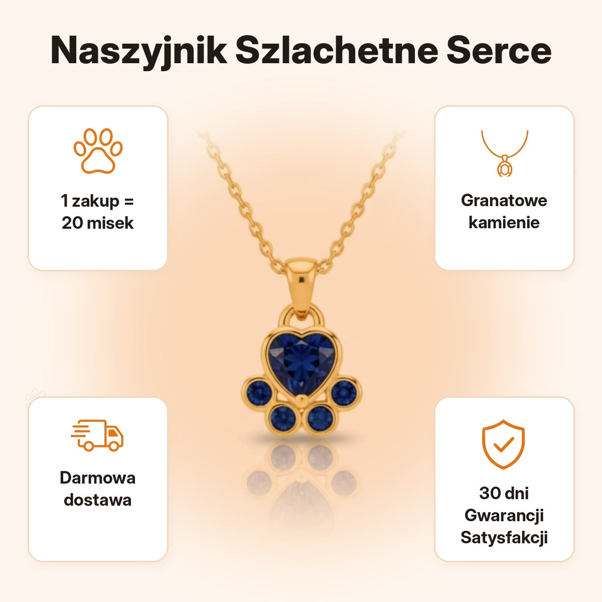Naszyjnik Szlachetne Serce — 1 zakup = 20 misek, darmowa dostawa, 30 dni Gwarancji Satysfakcji