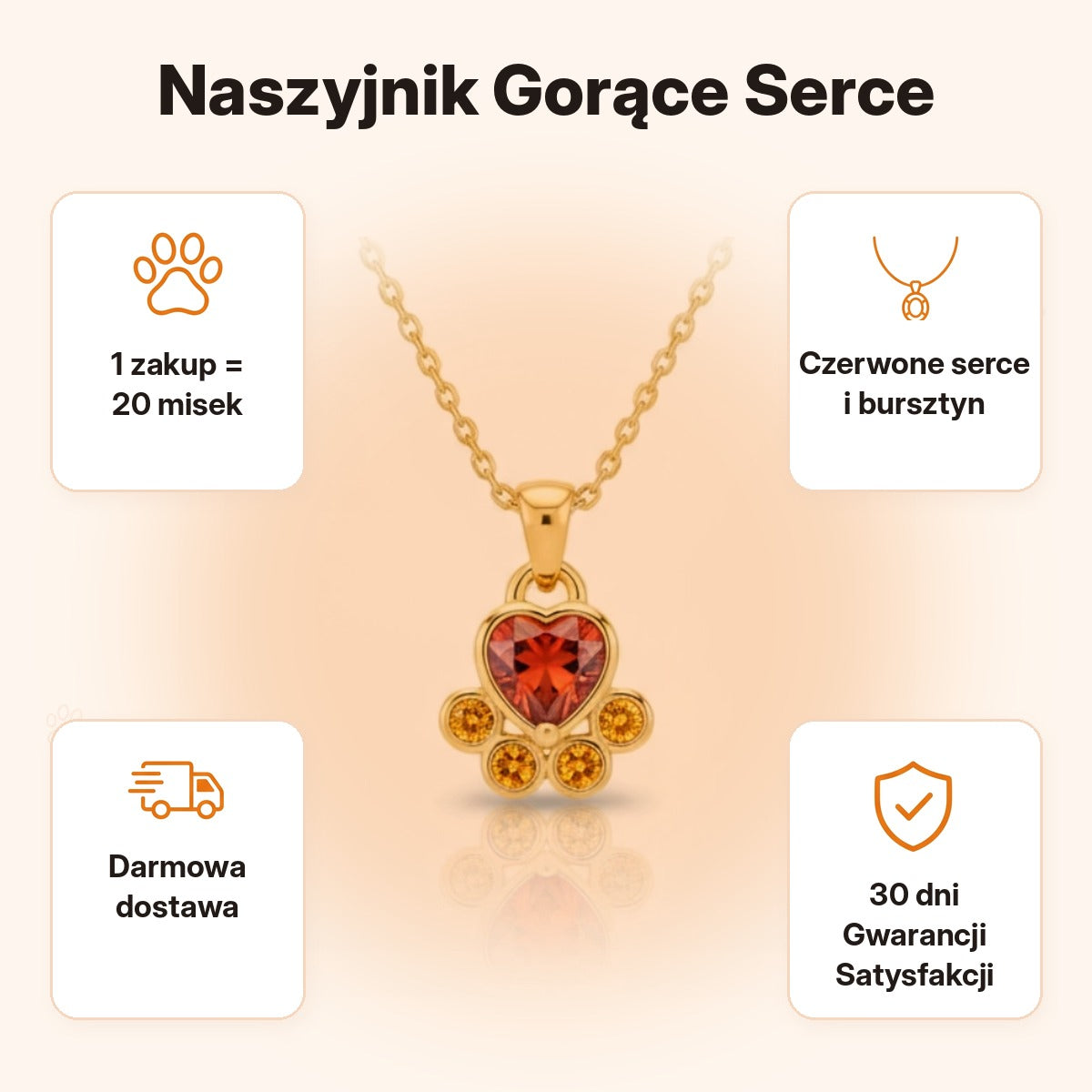 Naszyjnik Gorące Serce — 1 zakup = 20 misek, darmowa dostawa, 30 dni Gwarancji Satysfakcji