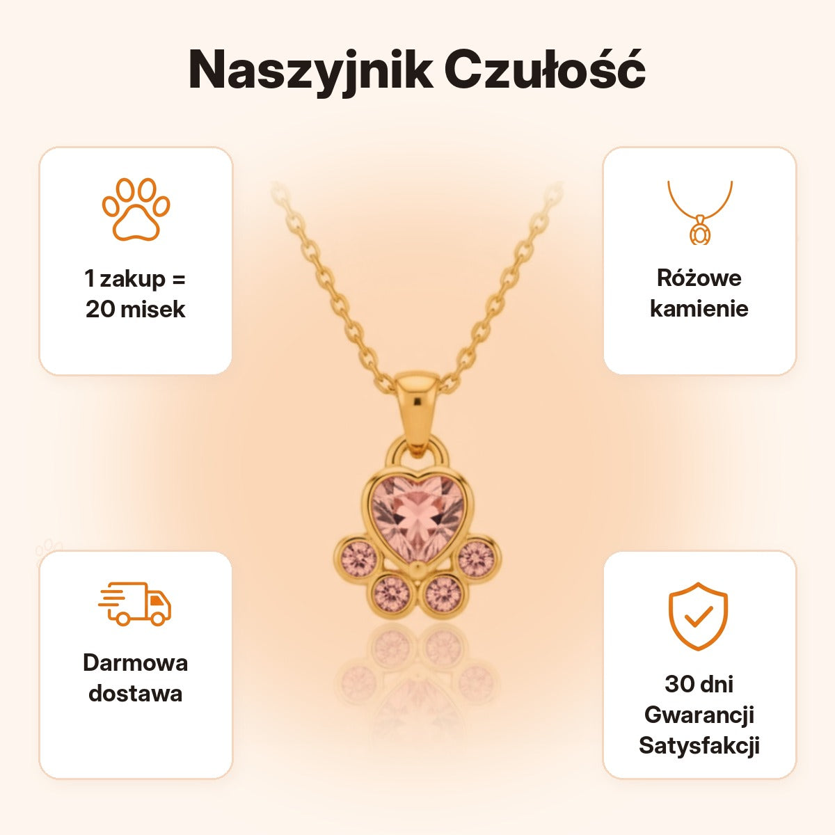Naszyjnik Czułość — 1 zakup = 20 misek, darmowa dostawa, 30 dni Gwarancji Satysfakcji