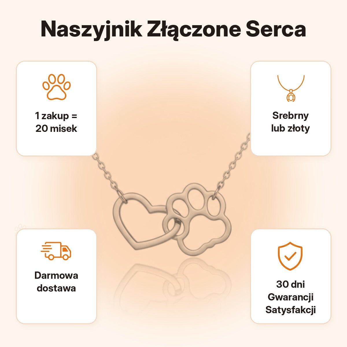 Naszyjnik Złączone Serca — 1 zakup = 20 misek, darmowa dostawa, 30 dni Gwarancji Satysfakcji