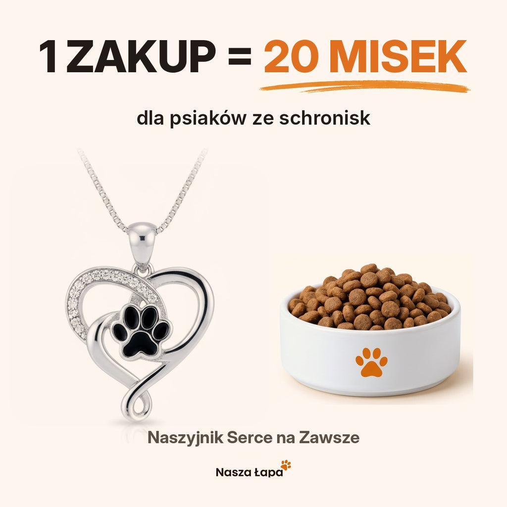 1 zakup = 20 misek dla psiaków ze schronisk — naszyjnik Serce na Zawsze Nasza Łapa
