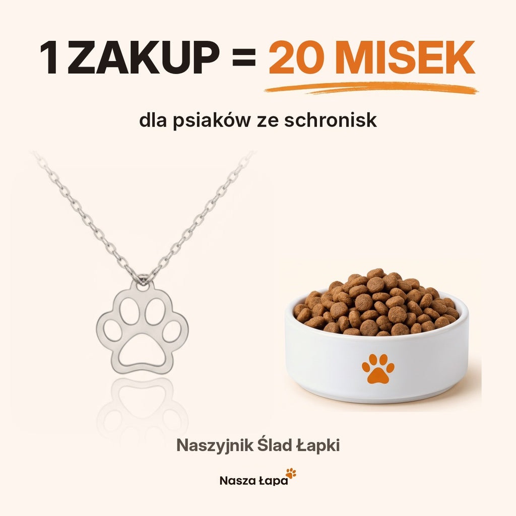 1 zakup = 20 misek dla psiaków ze schronisk — naszyjnik Ślad Łapki Nasza Łapa