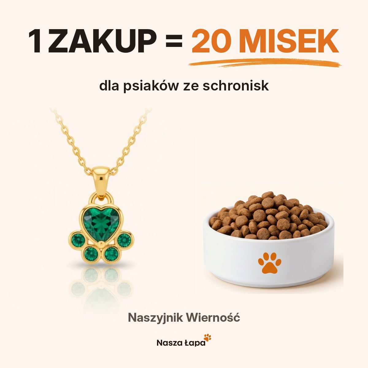 1 zakup = 20 misek dla psiaków ze schronisk — naszyjnik Wierność Nasza Łapa