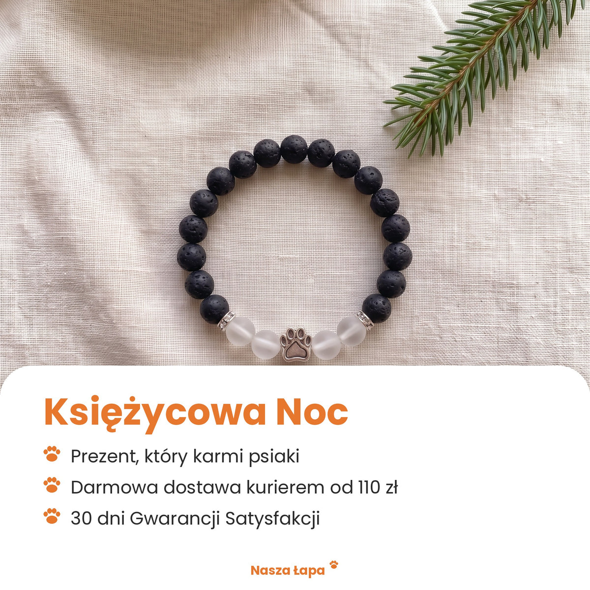 Bransoletka Księżycowa Noc od Nasza Łapa: prezent, który karmi psiaki, darmowa dostawa kurierem od 110 zł, 30 dni Gwarancji Satysfakcji