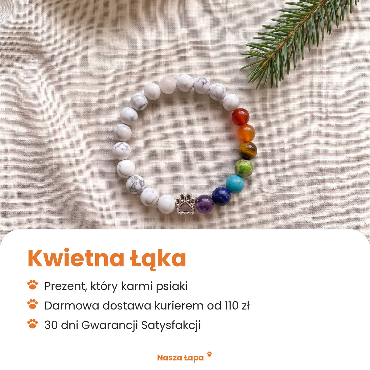 Bransoletka Kwietna Łąka od Nasza Łapa: prezent, który karmi psiaki, darmowa dostawa kurierem od 110 zł, 30 dni Gwarancji Satysfakcji