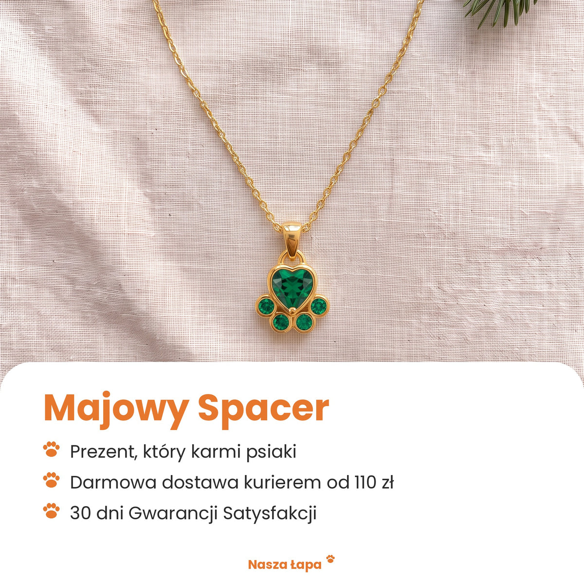 Naszyjnik Majowy Spacer od Nasza Łapa: prezent, który karmi psiaki, darmowa dostawa kurierem od 110 zł, 30 dni Gwarancji Satysfakcji