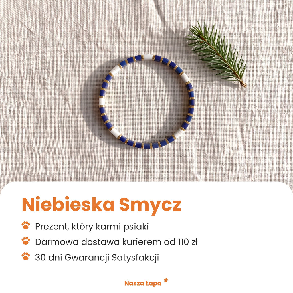 Bransoletka tkana Niebieska Smycz od Nasza Łapa: prezent, który karmi psiaki, darmowa dostawa kurierem od 110 zł, 30 dni Gwarancji Satysfakcji