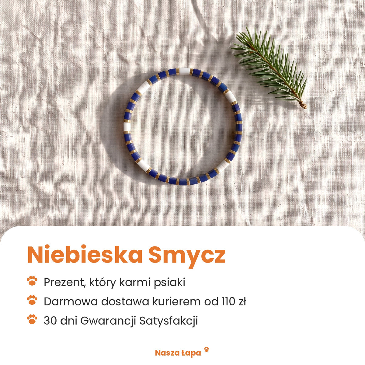 Bransoletka tkana Niebieska Smycz od Nasza Łapa: prezent, który karmi psiaki, darmowa dostawa kurierem od 110 zł, 30 dni Gwarancji Satysfakcji