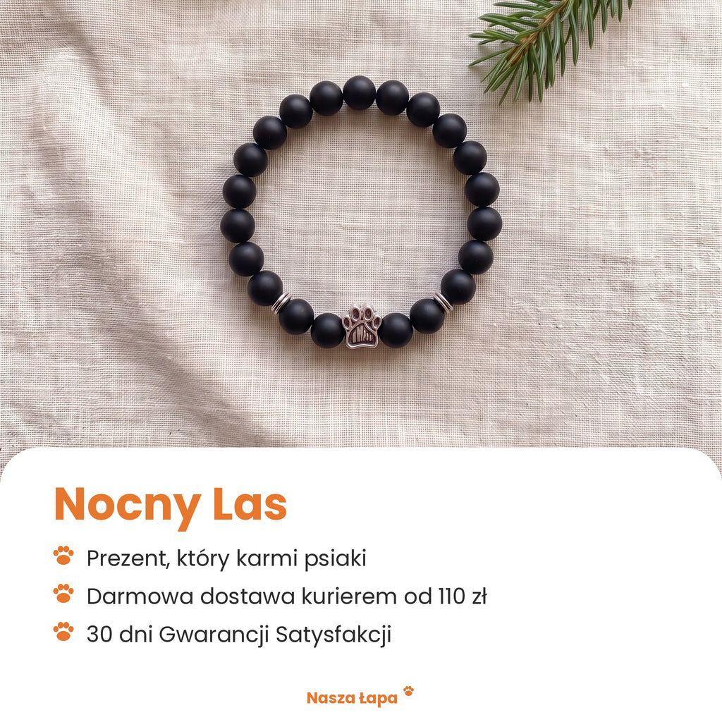 Bransoletka Nocny Las od Nasza Łapa: prezent, który karmi psiaki, darmowa dostawa kurierem od 110 zł, 30 dni Gwarancji Satysfakcji