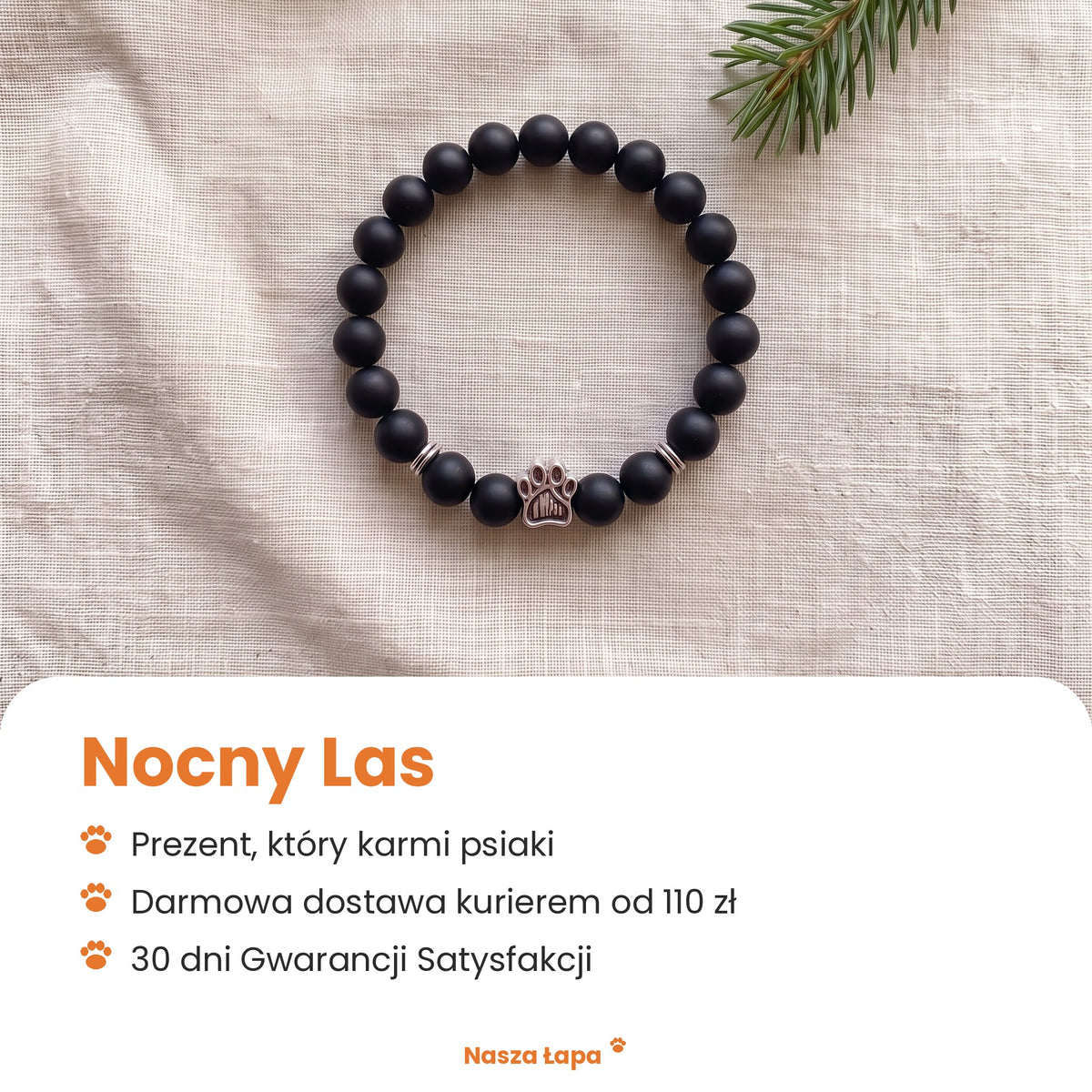 Bransoletka Nocny Las od Nasza Łapa: prezent, który karmi psiaki, darmowa dostawa kurierem od 110 zł, 30 dni Gwarancji Satysfakcji