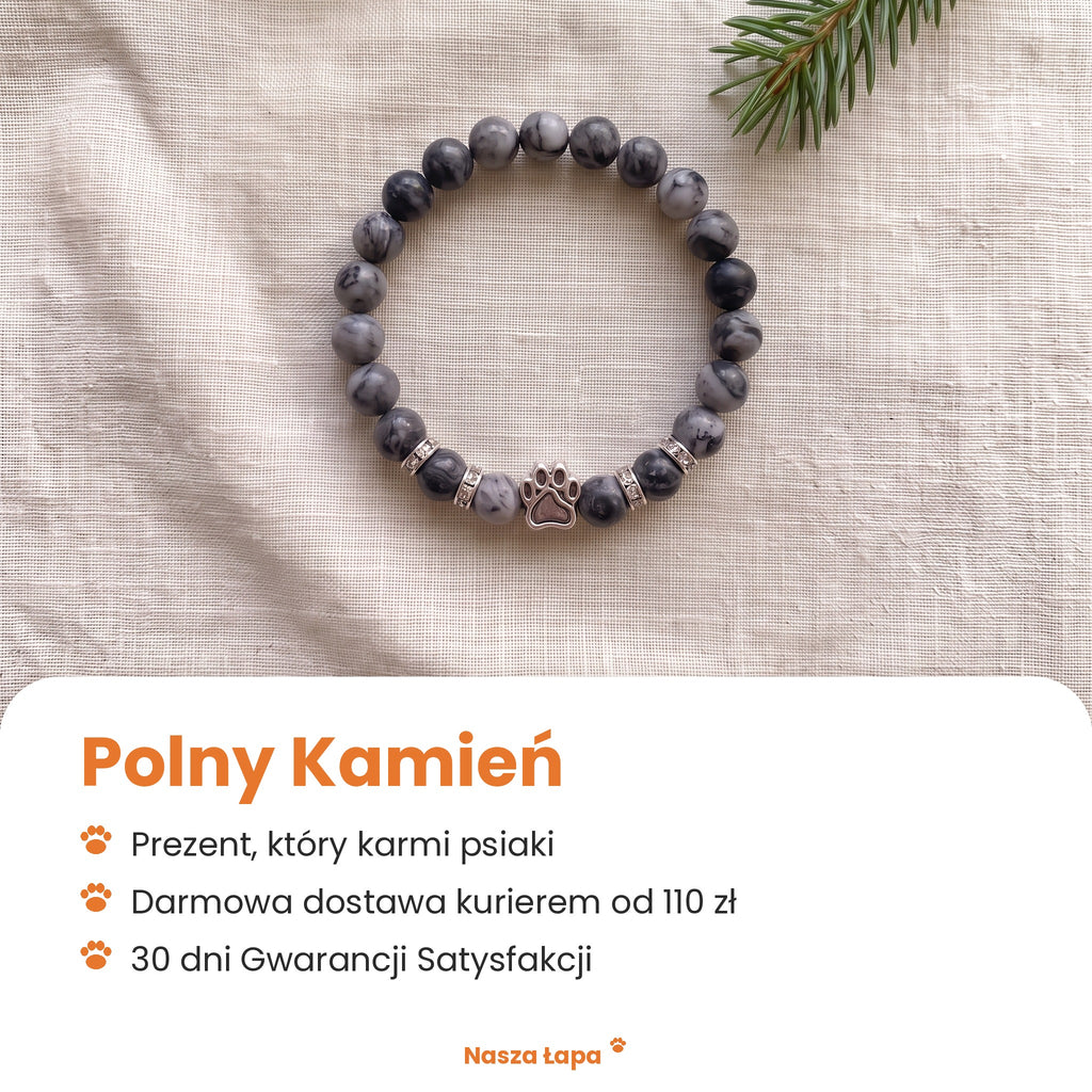 Bransoletka Polny Kamień od Nasza Łapa: prezent, który karmi psiaki, darmowa dostawa kurierem od 110 zł, 30 dni Gwarancji Satysfakcji