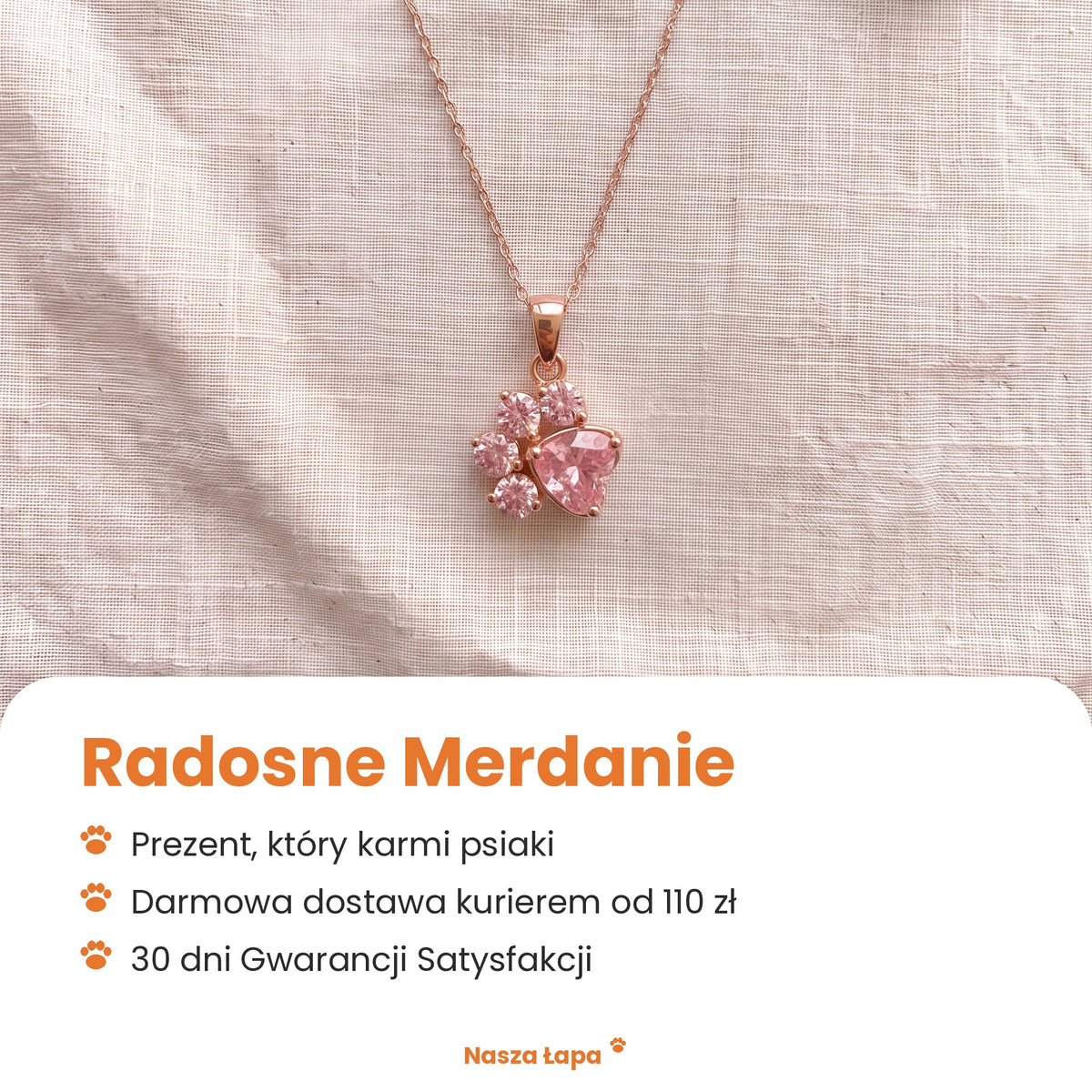 Naszyjnik Radosne Merdanie od Nasza Łapa: prezent, który karmi psiaki, darmowa dostawa kurierem od 110 zł, 30 dni Gwarancji Satysfakcji