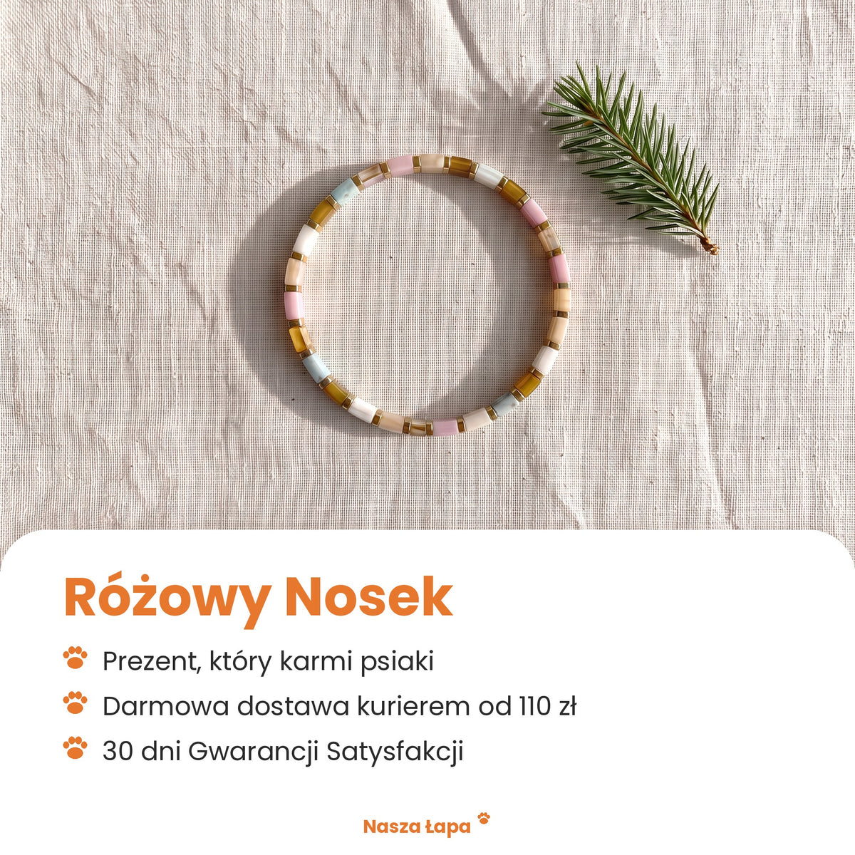 Bransoletka tkana Różowy Nosek od Nasza Łapa: prezent, który karmi psiaki, darmowa dostawa kurierem od 110 zł, 30 dni Gwarancji Satysfakcji