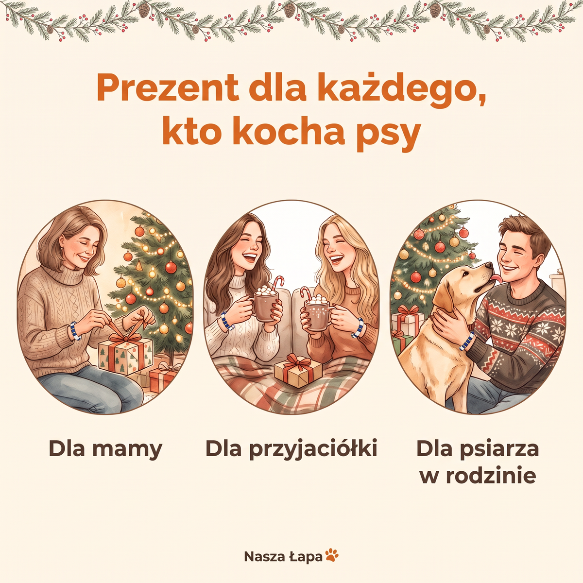Bransoletka tkana Nasza Łapa na prezent dla mamy, przyjaciółki i psiarza w rodzinie