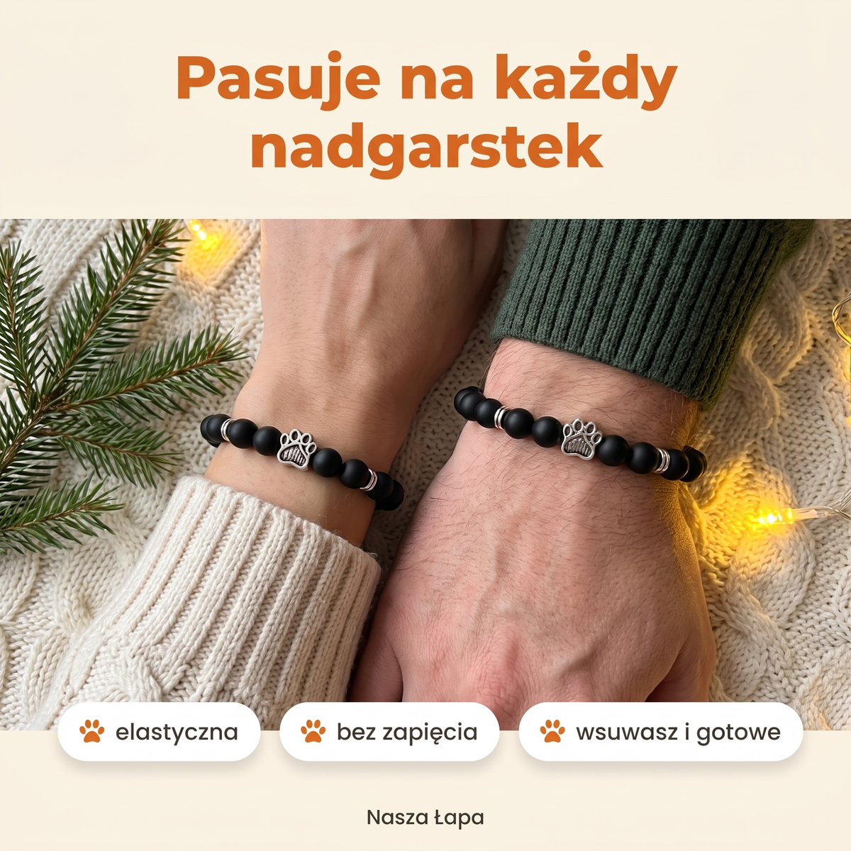 Bransoletka na nadgarstku kobiety i mężczyzny: elastyczna, bez zapięcia