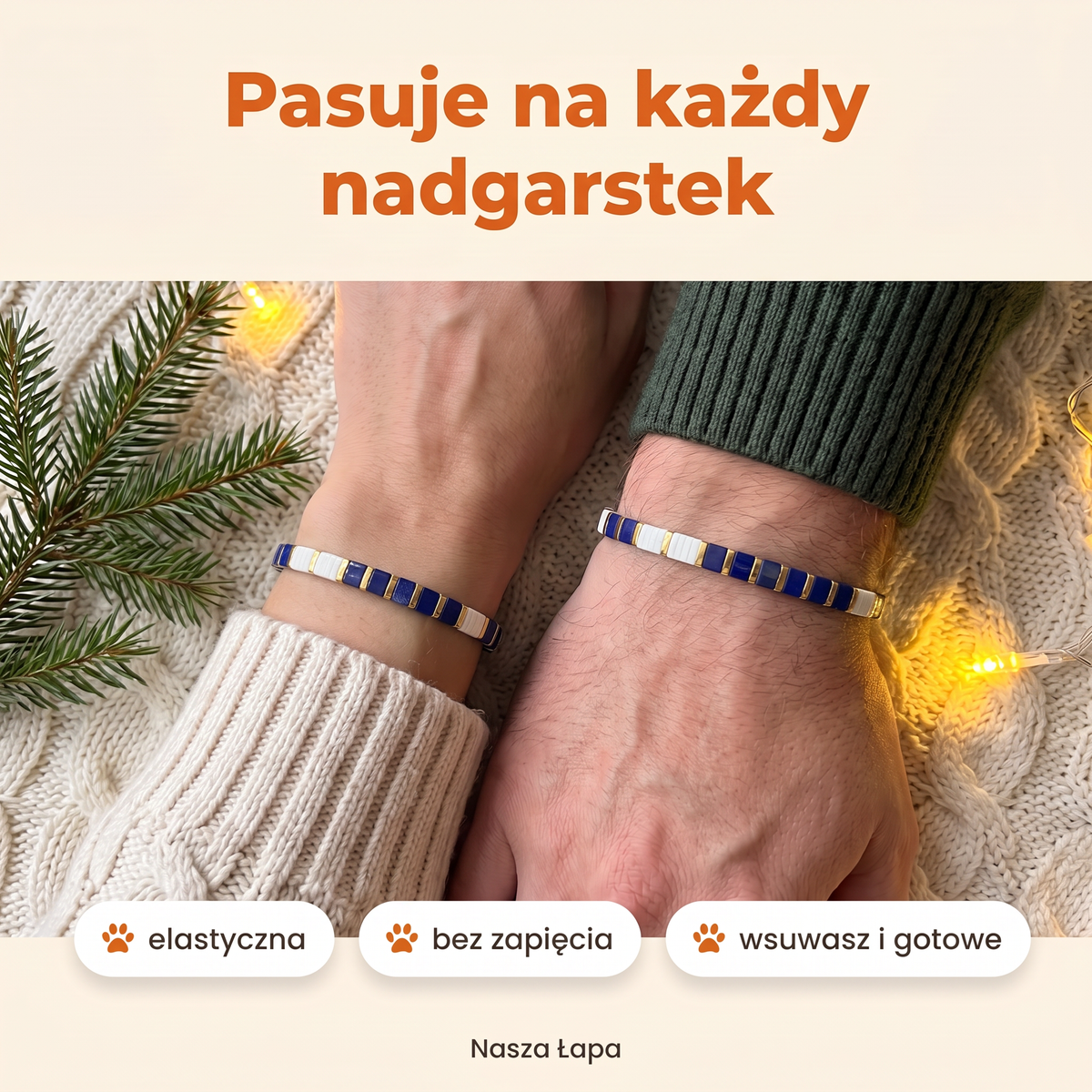 Bransoletka tkana na nadgarstku kobiety i mężczyzny: elastyczna, bez zapięcia