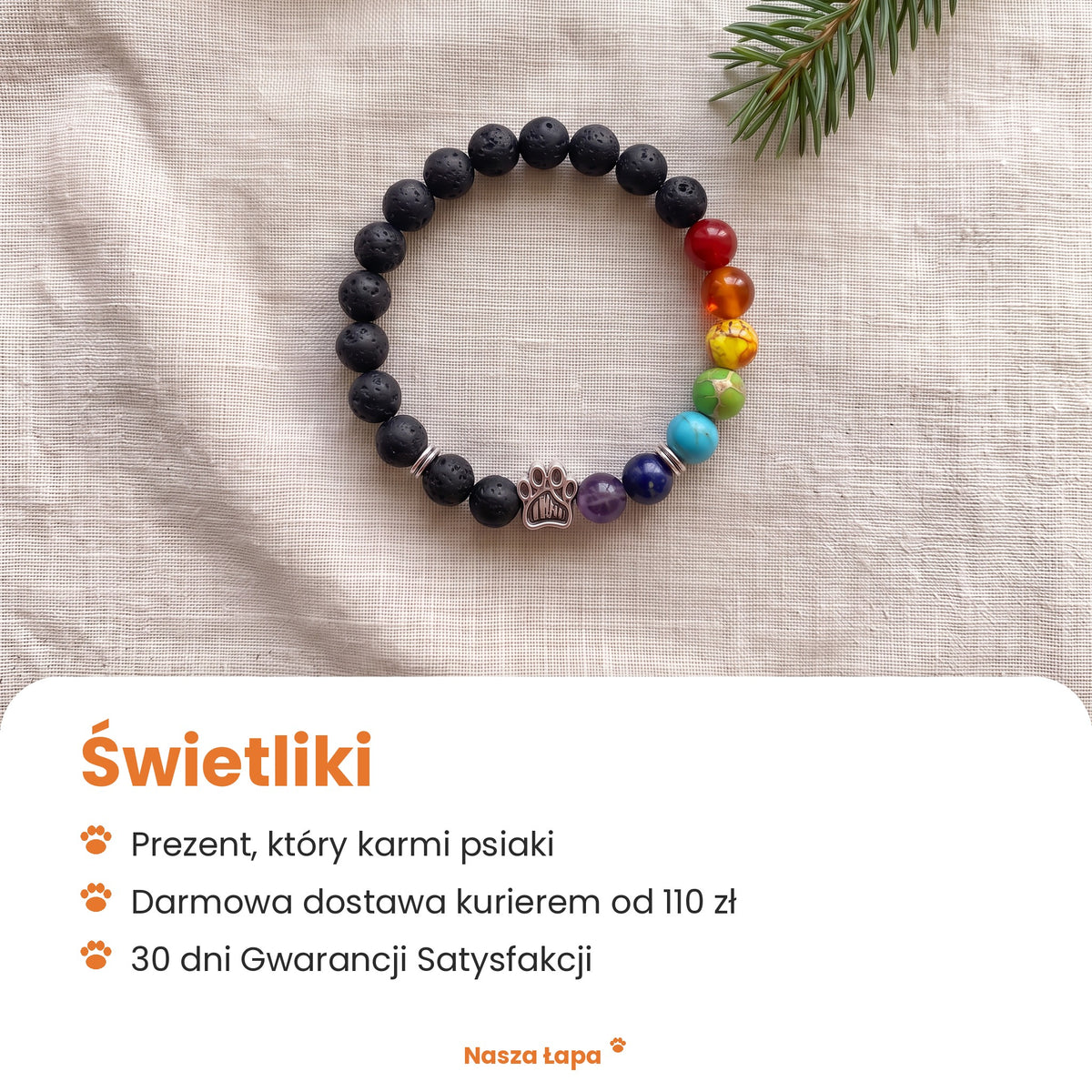 Bransoletka Świetliki od Nasza Łapa: prezent, który karmi psiaki, darmowa dostawa kurierem od 110 zł, 30 dni Gwarancji Satysfakcji