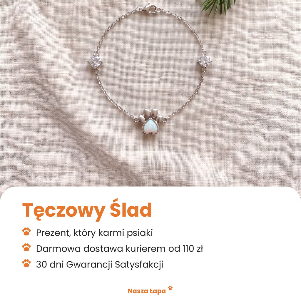 Bransoletka srebrna 925 Tęczowy Ślad od Nasza Łapa: prezent, który karmi psiaki, darmowa dostawa kurierem od 110 zł, 30 dni Gwarancji Satysfakcji