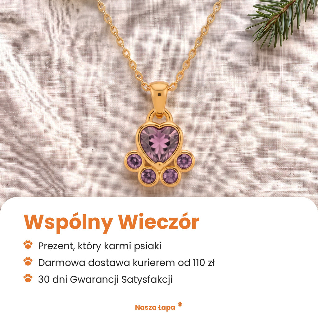 Naszyjnik Wspólny Wieczór od Nasza Łapa: prezent, który karmi psiaki, darmowa dostawa kurierem od 110 zł, 30 dni Gwarancji Satysfakcji