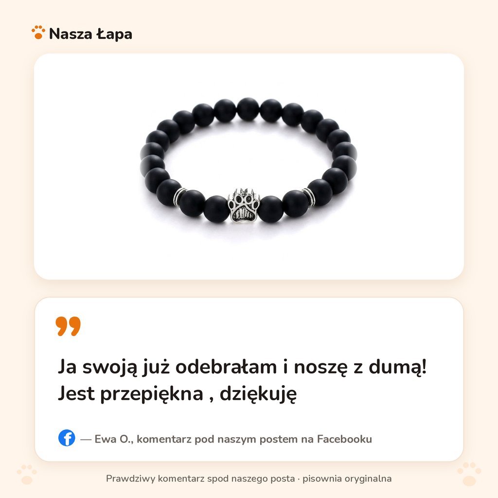 Komentarz pod naszym postem na Facebooku: „Ja swoją już odebrałam i noszę z dumą! Jest przepiękna, dziękuję”, Ewa O.